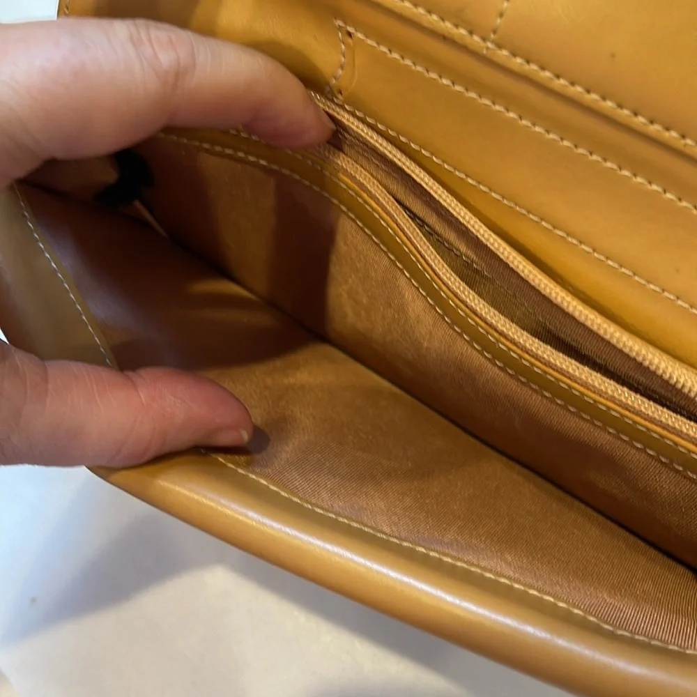 Lodis Audrey Leather Clutch Wallet VTG Tan Crossbody, Fold-Over Flap Checkbook